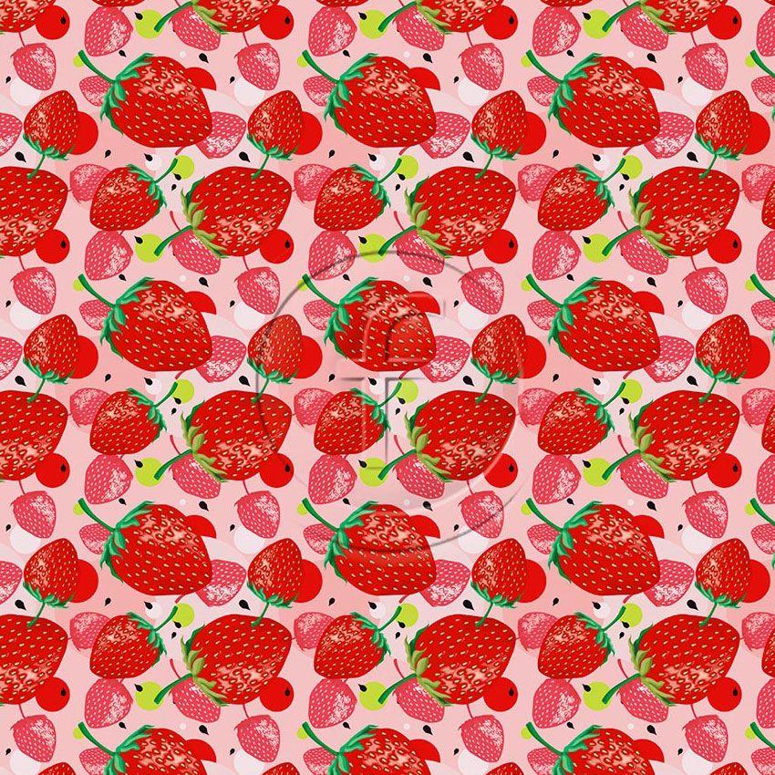 Strawberries Red Pink, Vintage Retro Printed Stretch Fabric