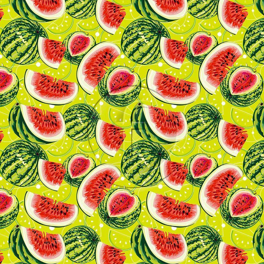 Water Melon, Tropical Printed Stretch Fabric: Green