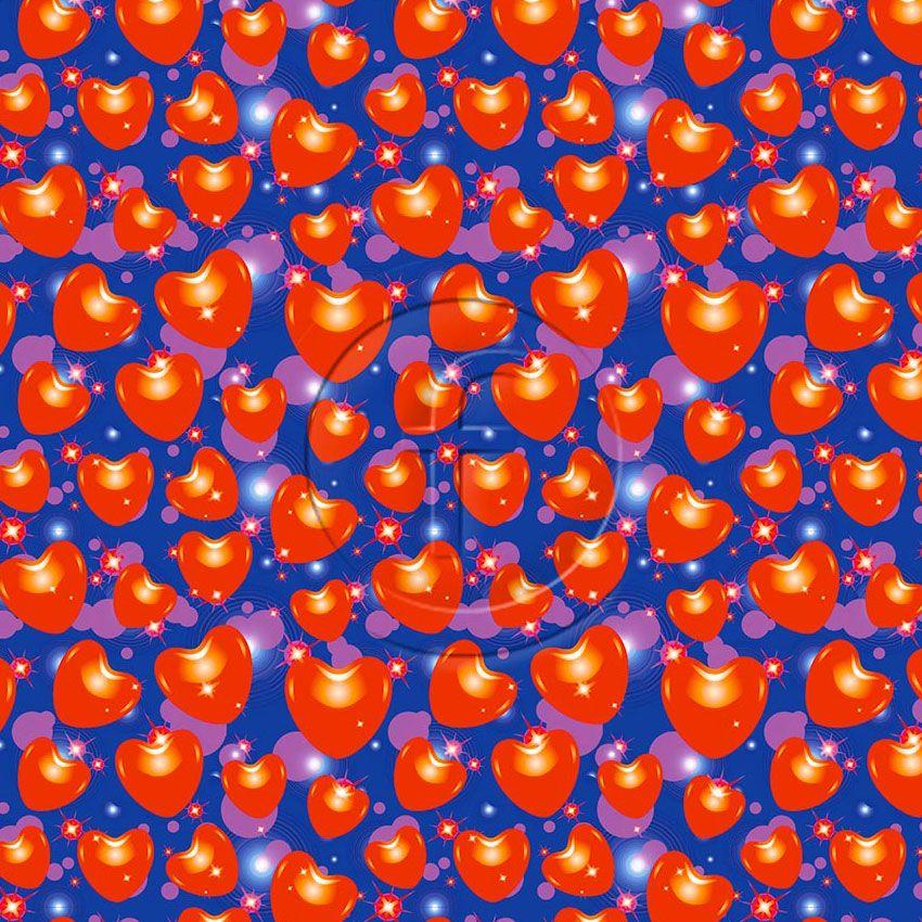 Bubble Hearts Purple, Cartoon Printed Stretch Fabric