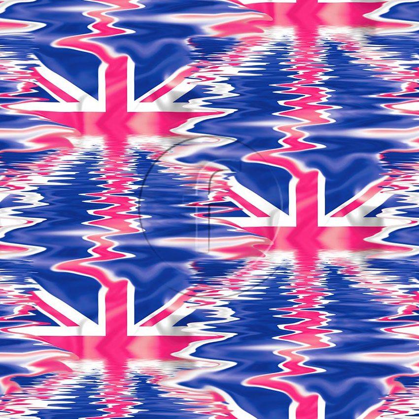 Water Union Jack Pink Purple, Flag, Graphic Printed Stretch Fabric