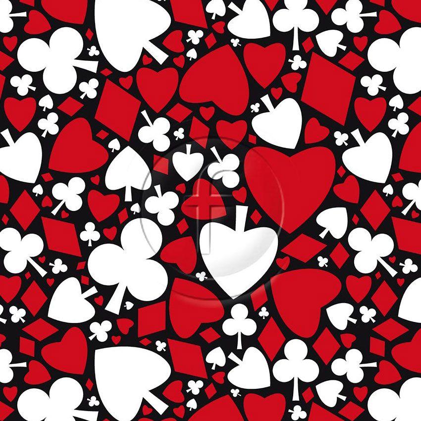 Poker Face Printed Stretch Fabric: Red