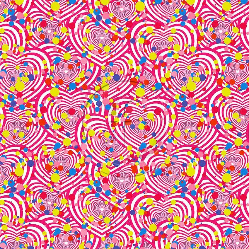 Candy Pop Pink, Hearts Printed Stretch Fabric