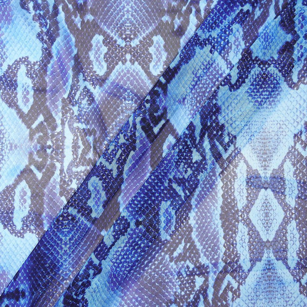 Reptile Skin Blue on Net Printed Stretch Fabric