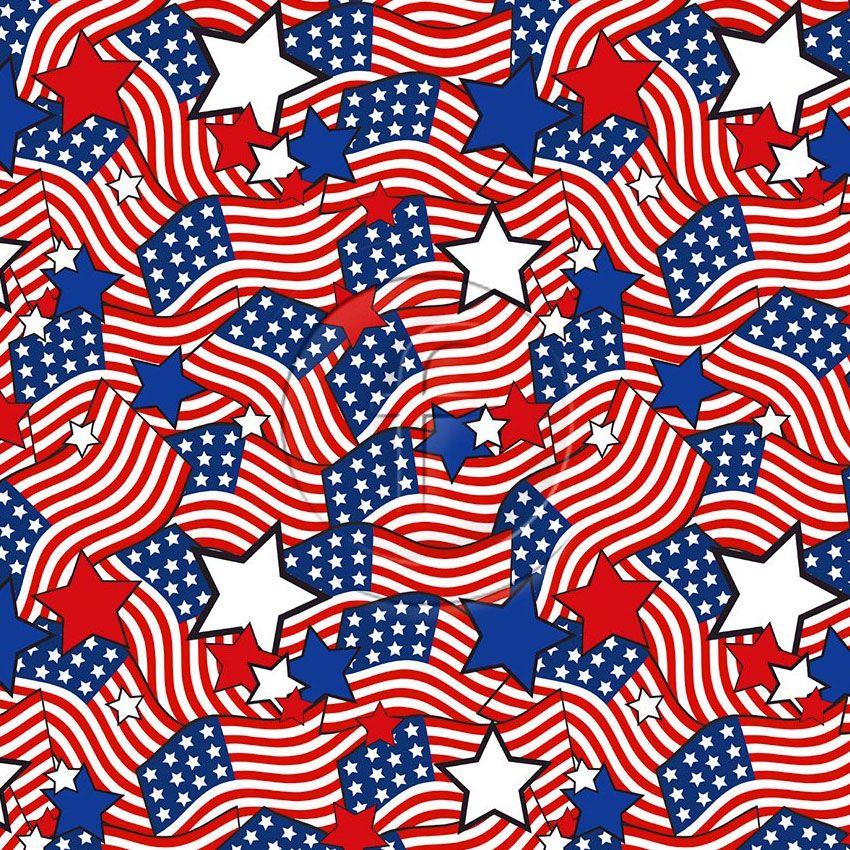 American Flag Stars, Stars & Stripes Printed Stretch Fabric: Red