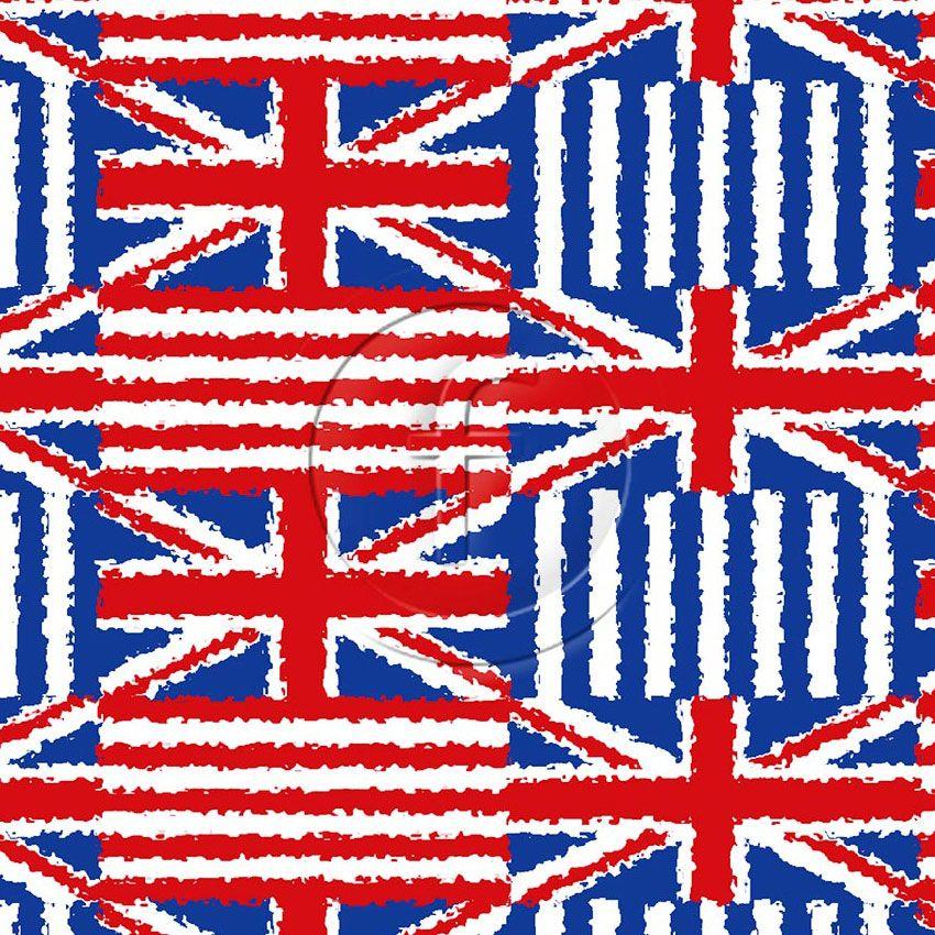 Union Jack, Flag, Textured Printed Stretch Fabric: Blue/Red