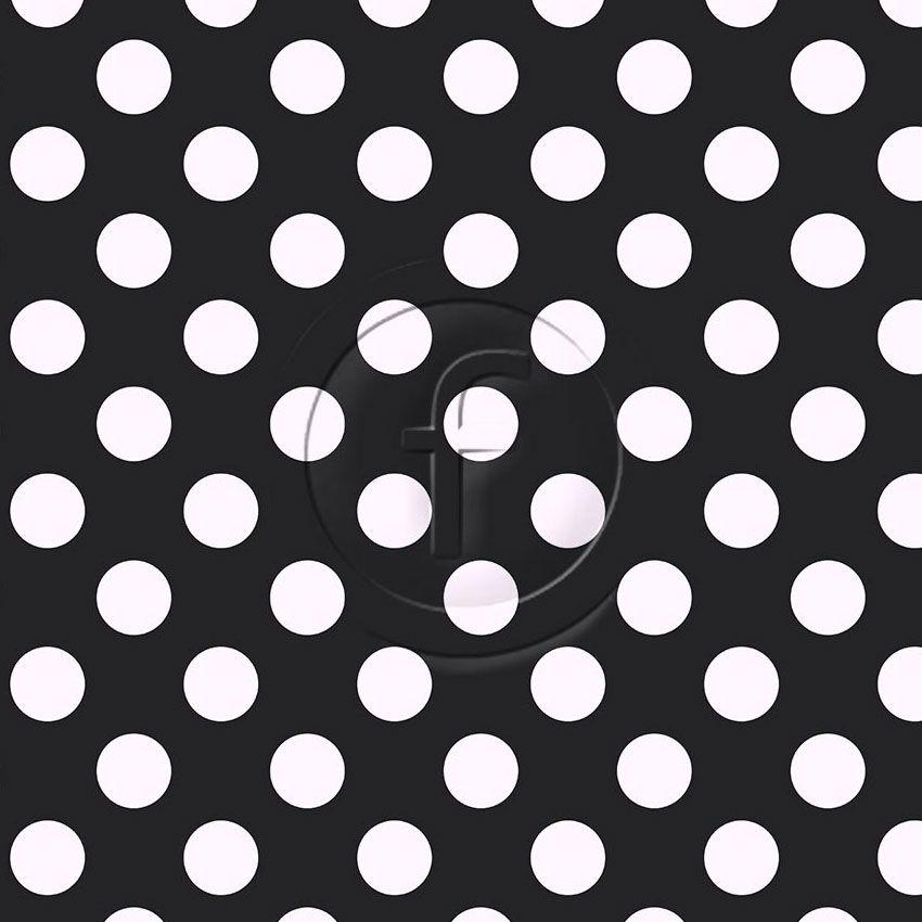 Polka Dot White On Black, Spotted Printed Stretch Fabric