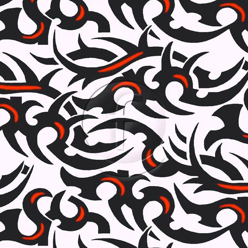 Tattoo Black Orange, Tribal, Graphic Printed Stretch Fabric