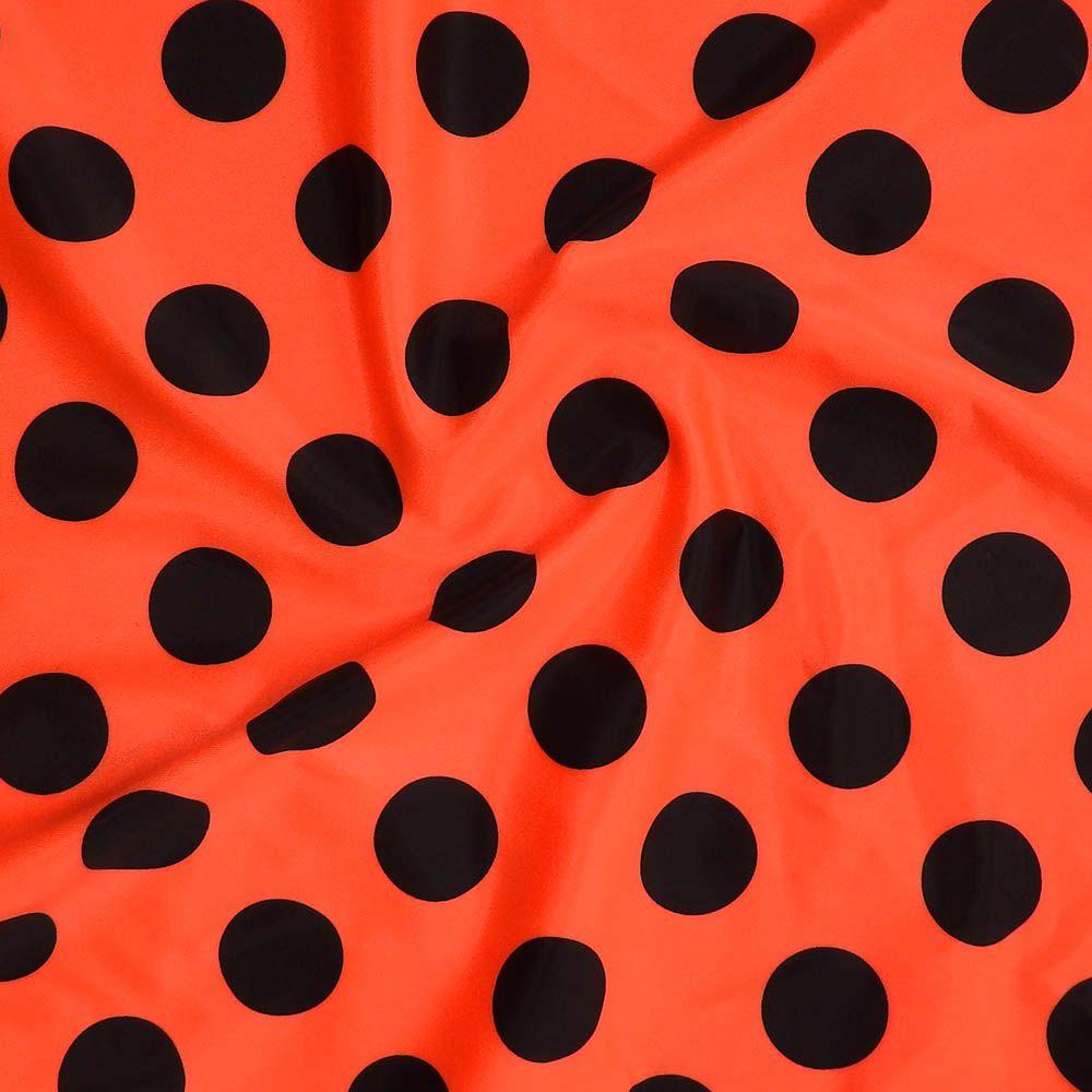 Black Polka Dot 28Mm Fluorescent Tangerine Recycled Polyester Stretch Fabric
