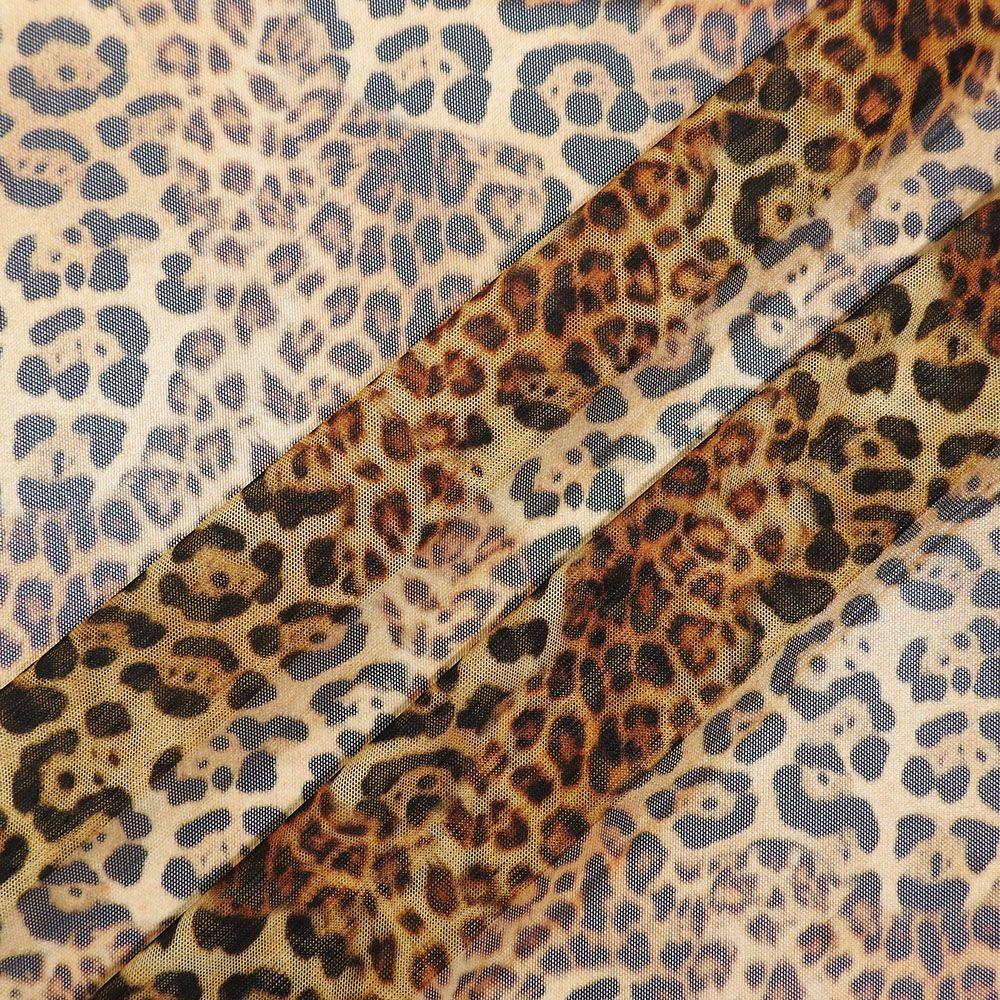 Cheetah Mix on Net Printed Stretch Fabric: Brown/Neutral