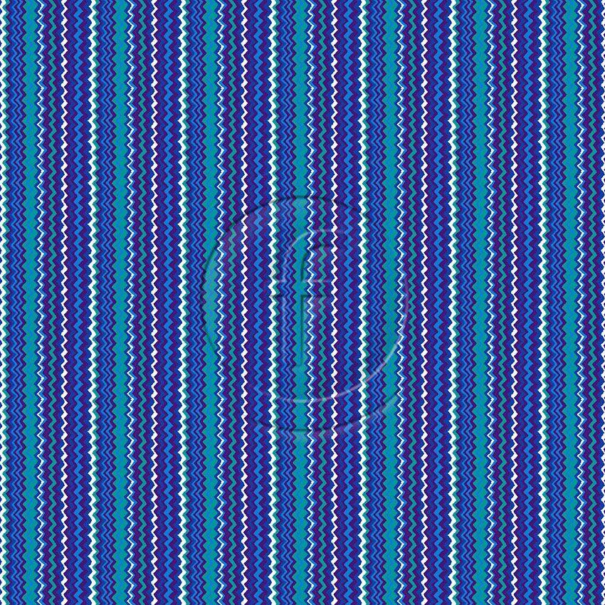 Zig Zag Blue, Striped, Chevron Printed Stretch Fabric