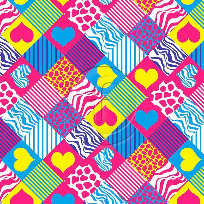 Block Party, Hearts, Graphic Printed Stretch Fabric: Multicolour