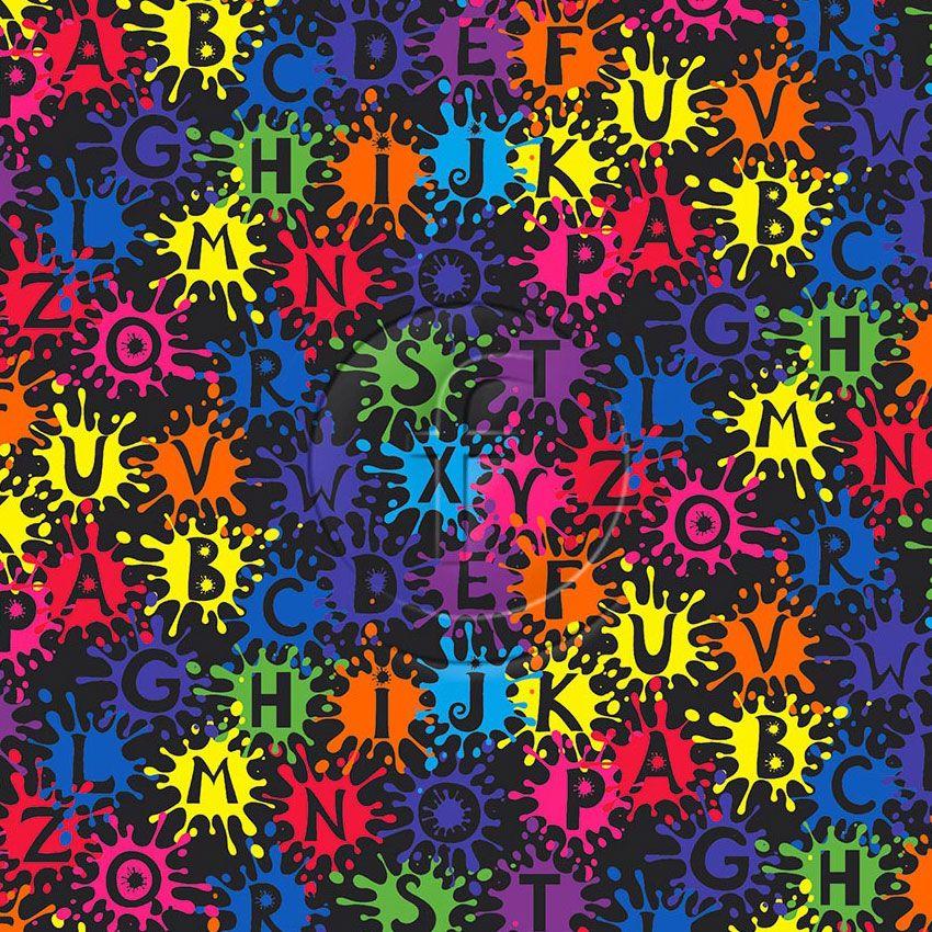Alphabet Splat Printed Stretch Fabric: Multicolour