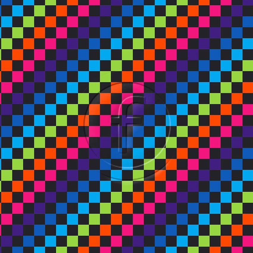 Chequerboard, Checked, Rainbow Printed Stretch Fabric: Multicolour