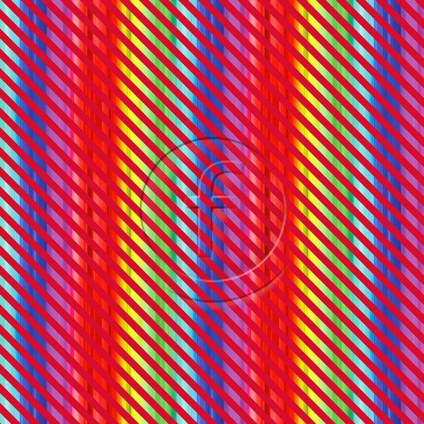 Rainbow Haze Red, Striped Printed Stretch Fabric
