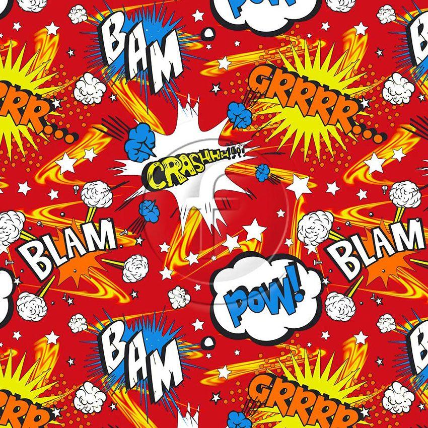 Comic Bubble Red, Cartoon Printed Stretch Fabric