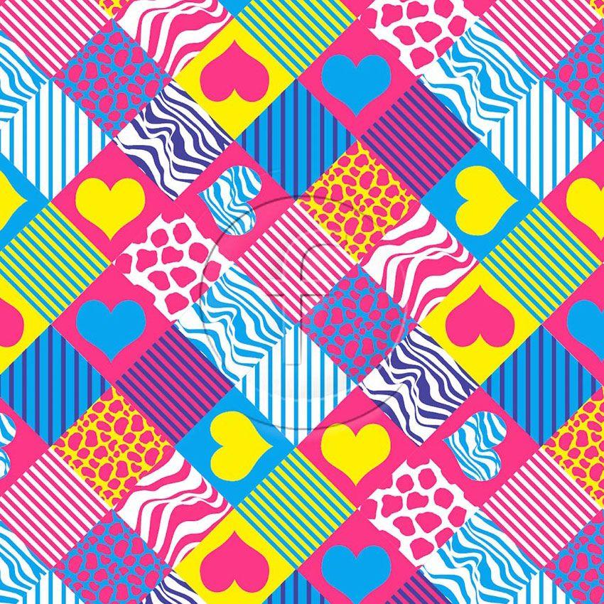 Block Party 2, Hearts, Geometric Printed Stretch Fabric: Multicolour