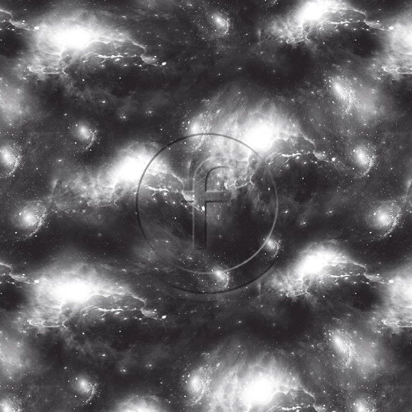 Solar System Black White - Printed Fabric
