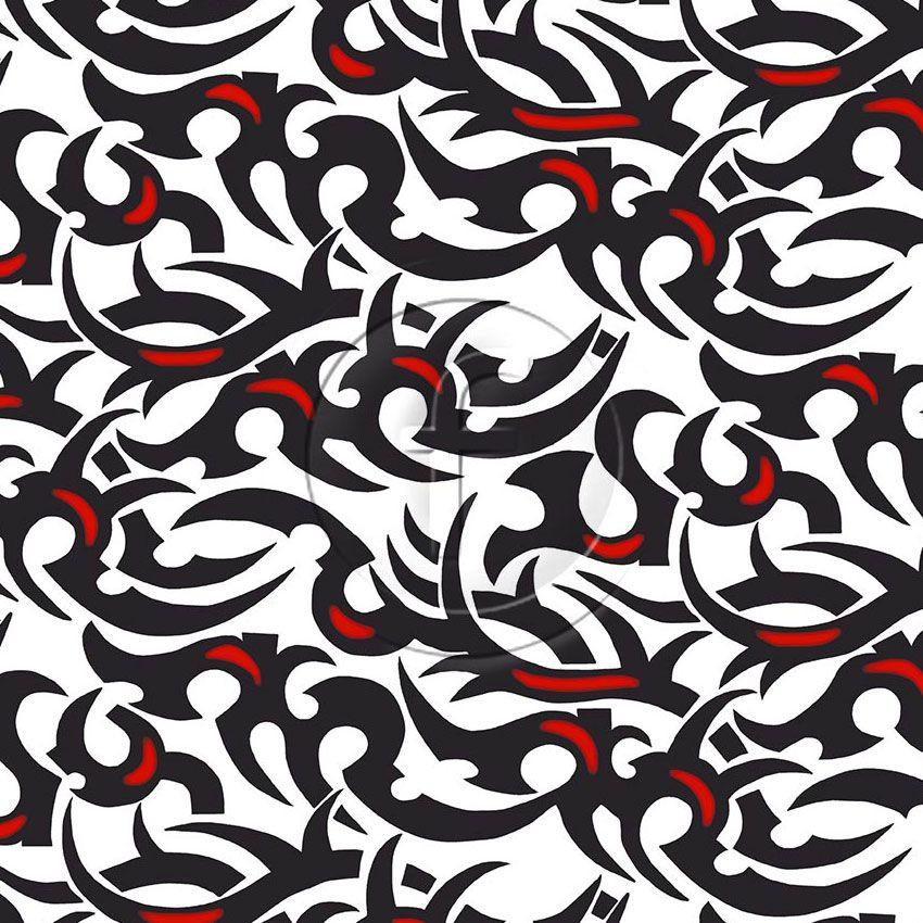 Tattoo Black Red, Tribal, Graphic Printed Stretch Fabric