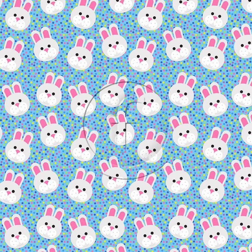 Bunny Blue, Cartoon Printed Stretch Fabric