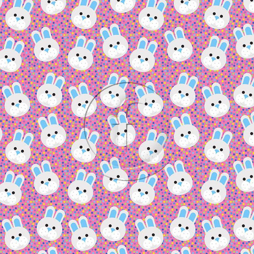 Bunny Pink, Cartoon Printed Stretch Fabric