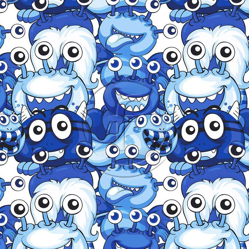 Little Monsters Blue, Cartoon Printed Stretch Fabric