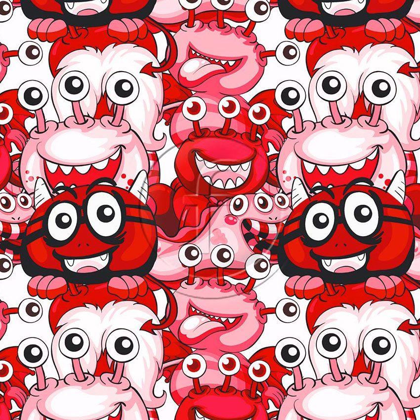 Little Monsters Red, Cartoon Printed Stretch Fabric