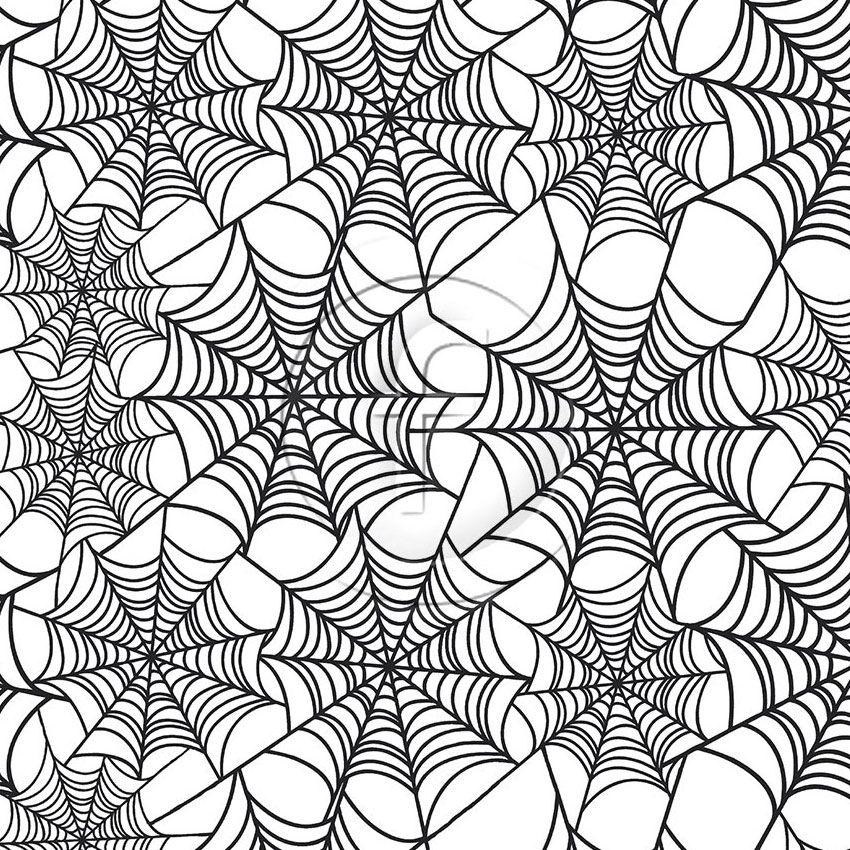 Spider Web Black On White, Cartoon, Halloween Printed Stretch Fabric