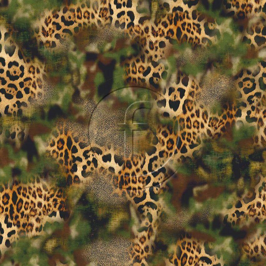 Animal Camouflage, Street Style, Textured Printed Stretch Fabric: Green/Neutral