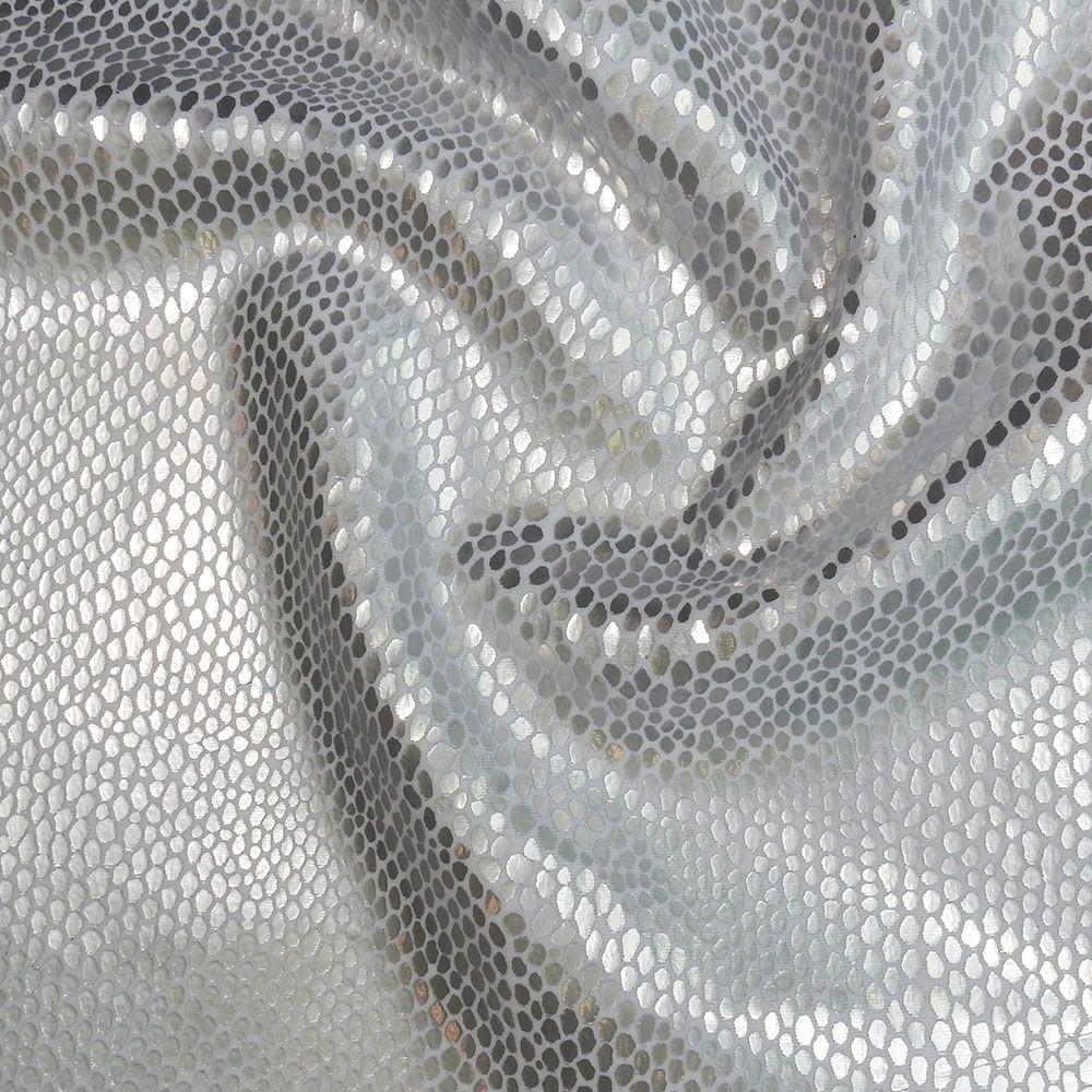 Silver Matt Lizard On White Matt Nylon Fabric