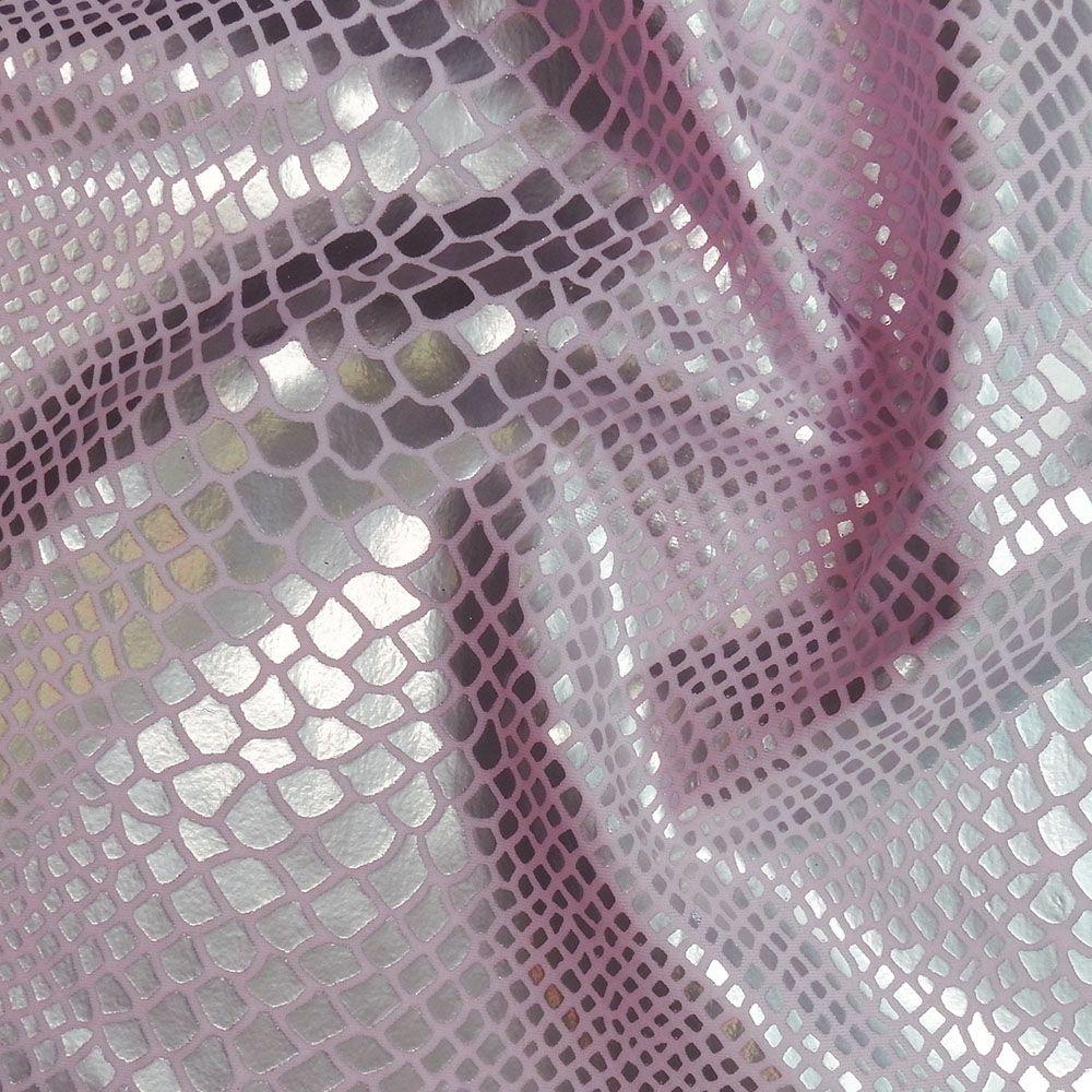 Silver Matt Snake On Light Pink Nylon Fabric