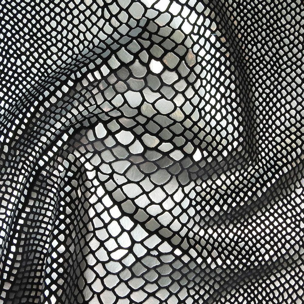 Silver Matt Snake On Black Smooth Velvet Fabric