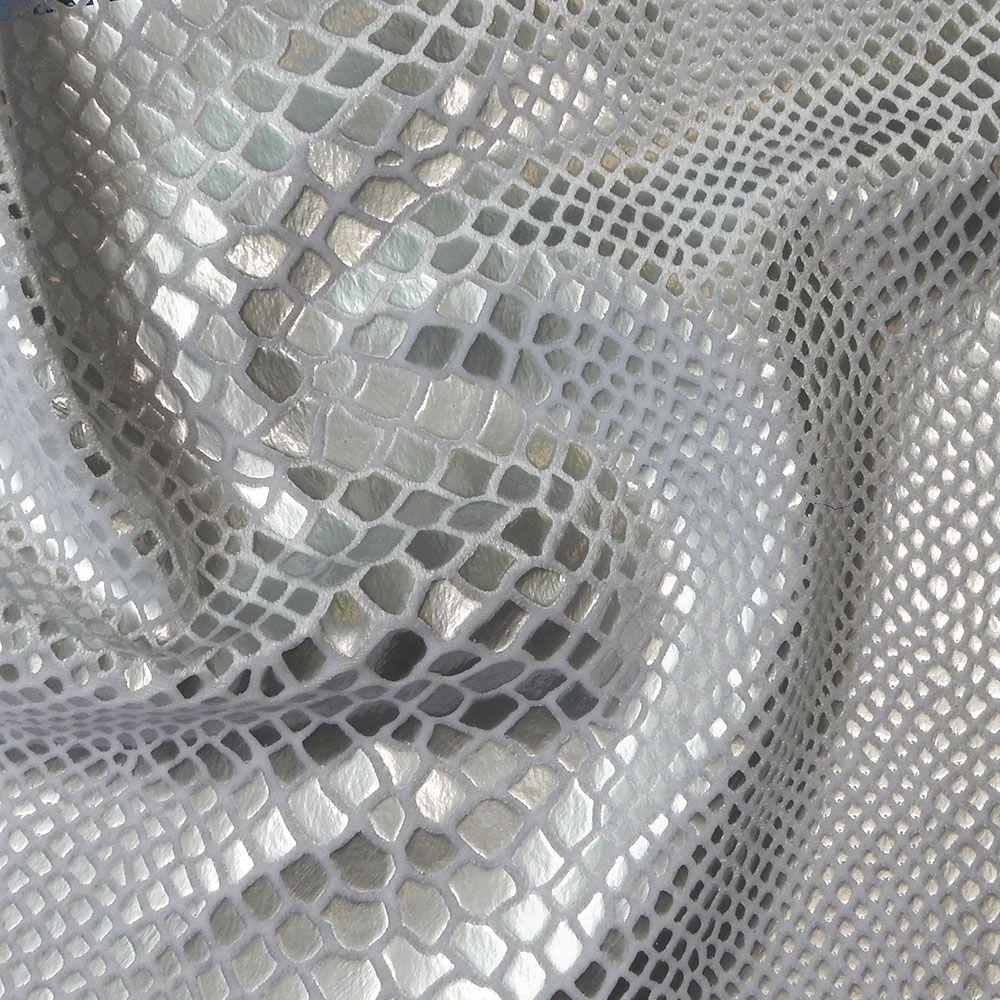 Silver Matt Snake On White Smooth Velvet Fabric