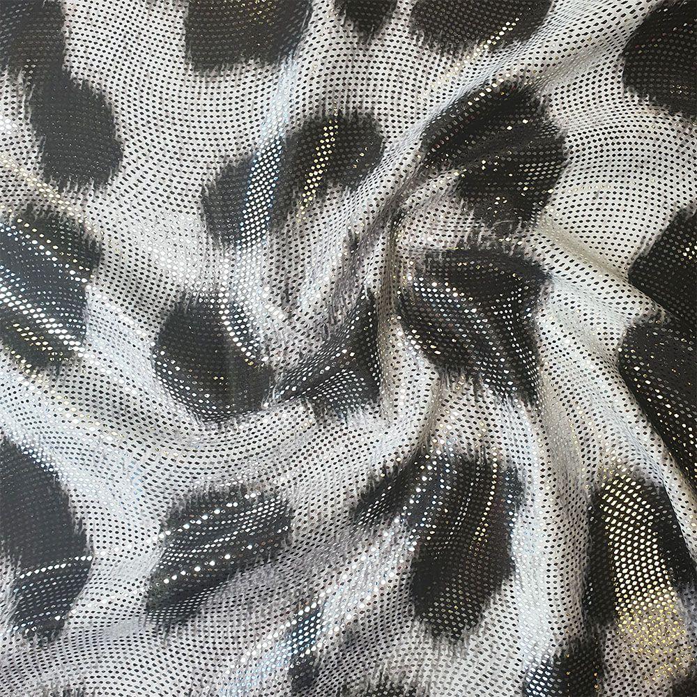 Leopard Spot Maxi Grey & Silver Swirl - Foiled Stretch Fabric On Flex