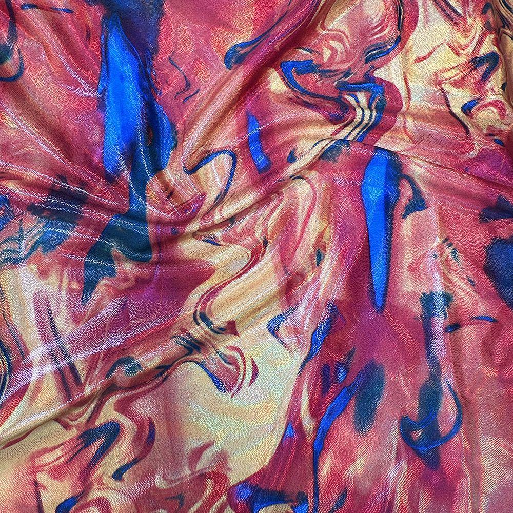 Smoke Screen Orange - Printed Lazer Shine Foil Stretch Fabric