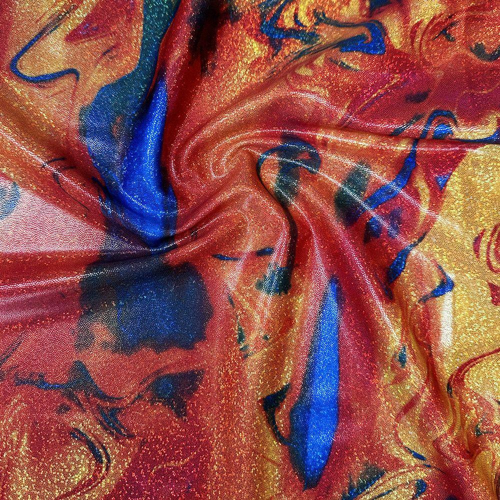 Smoke Screen Orange - Printed Hologram Foil Stretch Fabric