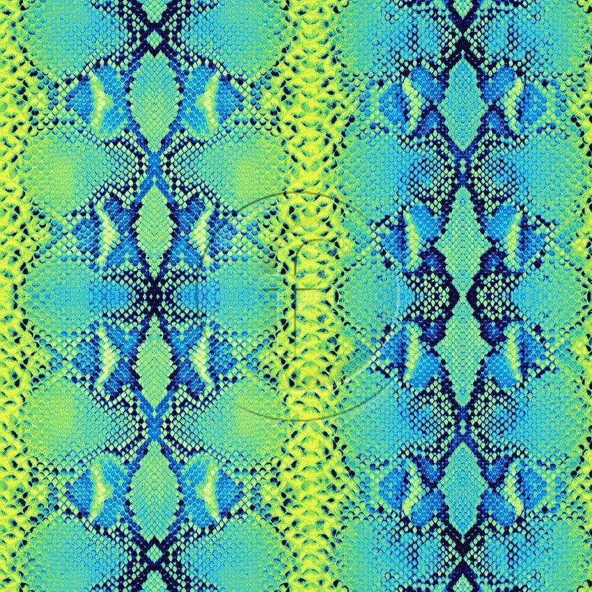 Anaconda Citrus, Animal, Textured Printed Stretch Fabric: Blue/Green/Yellow