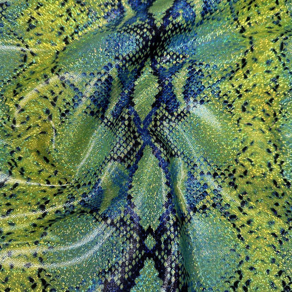 Anaconda Citrus - Printed Hologram Foil Stretch Fabric