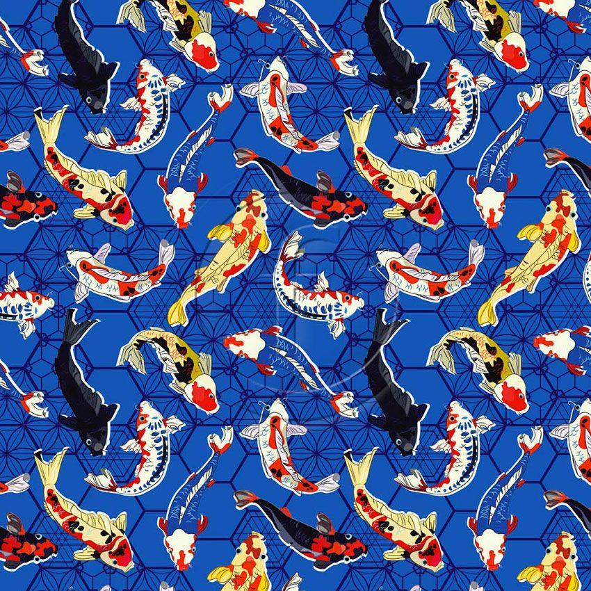 Sanke Blue, Japanese, Animal Printed Stretch Fabric