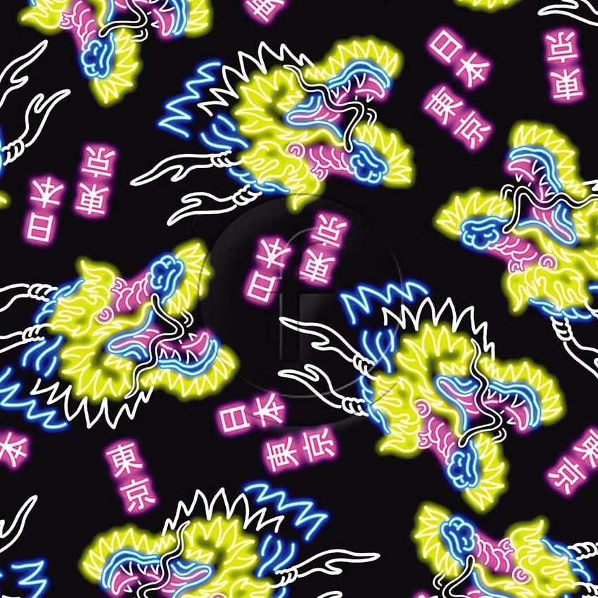 Raito, Japanese, Animal Printed Stretch Fabric: Black/Yellow