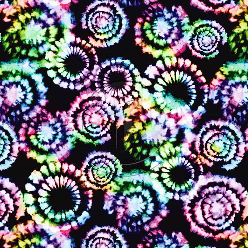 Trance Black, Festival, Tie Dye Effect Printed Stretch Fabric