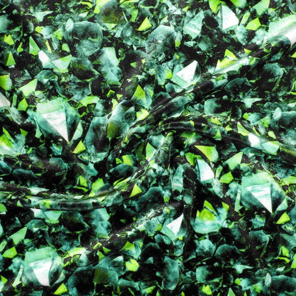 Quartz Emerald on Velvet Printed Stretch Fabric: Green
