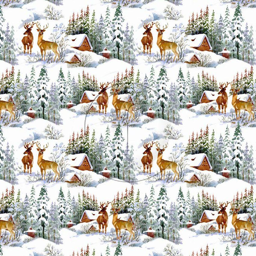Aspen, Christmas Printed Stretch Fabric: Green/White