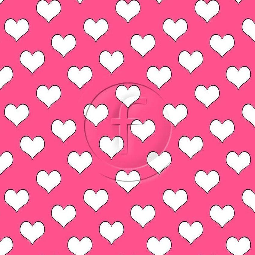 Hearts White On Bright Pink Printed Stretch Fabric