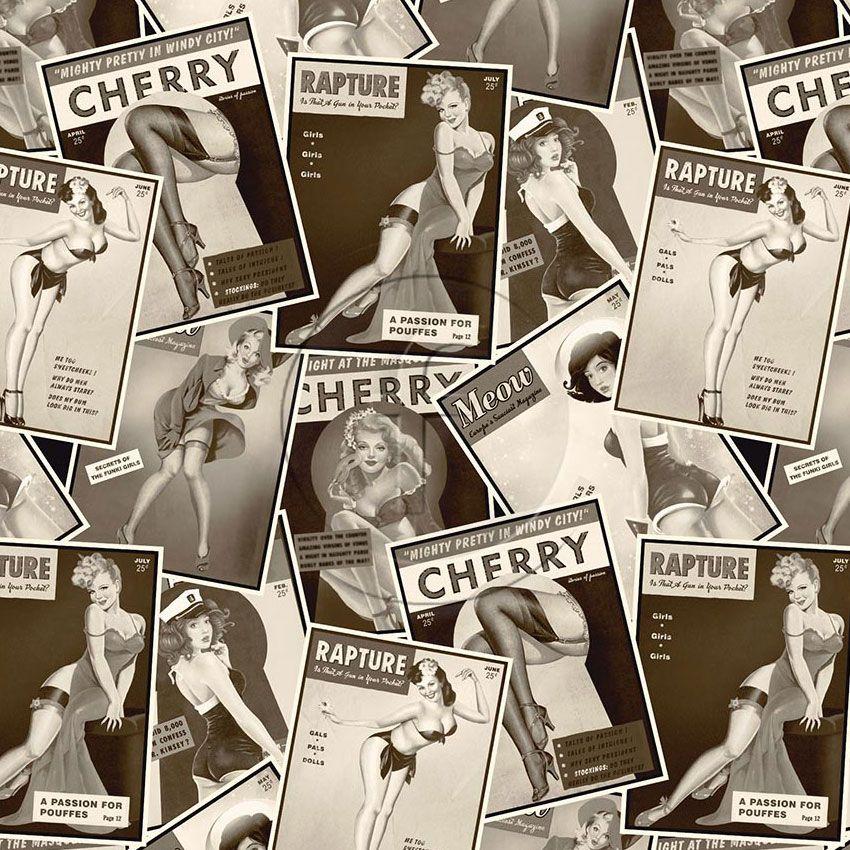Cover Girl Sepia, Cartoon Printed Stretch Fabric: Neutral