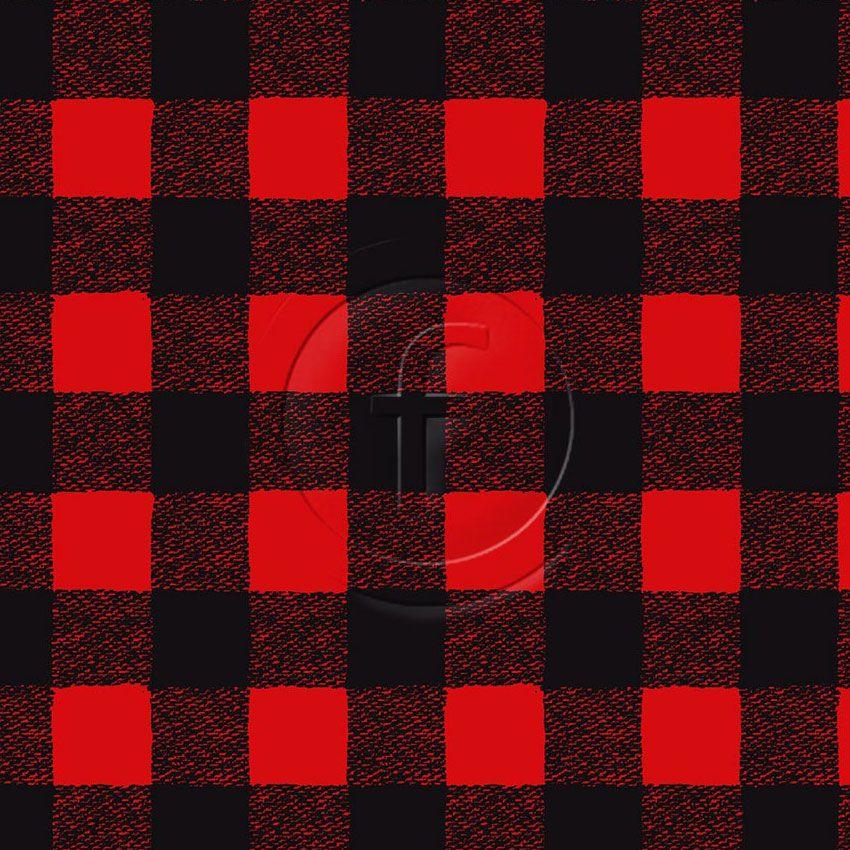Buffalo Plaid, Cartoon Printed Stretch Fabric: Black/Red