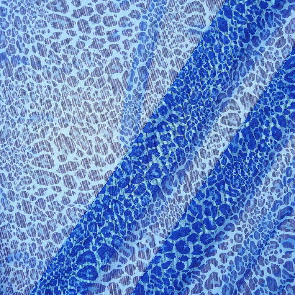 Cheetah Blue on Net Printed Stretch Fabric