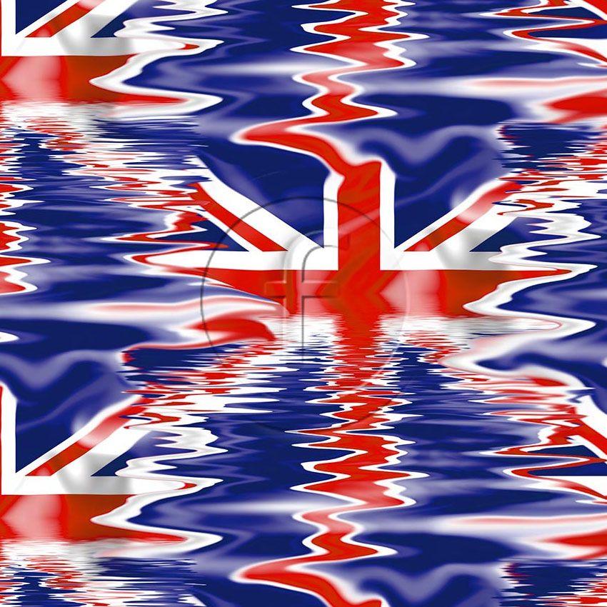 Water Union Jack, Flag, Graphic Printed Stretch Fabric: Blue/Red/White