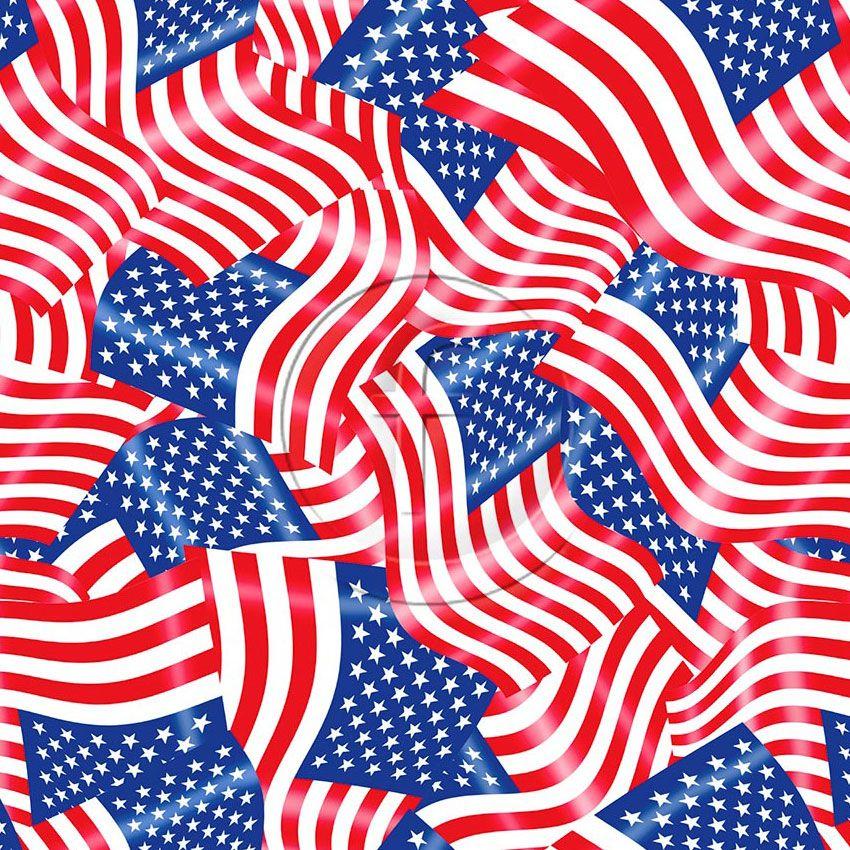 American Flag Swirl, Graphic Printed Stretch Fabric: Blue/Red/White