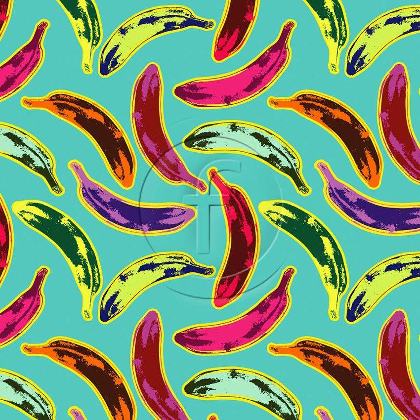 Bananas, Cartoon, Tropical Printed Stretch Fabric: Multicolour
