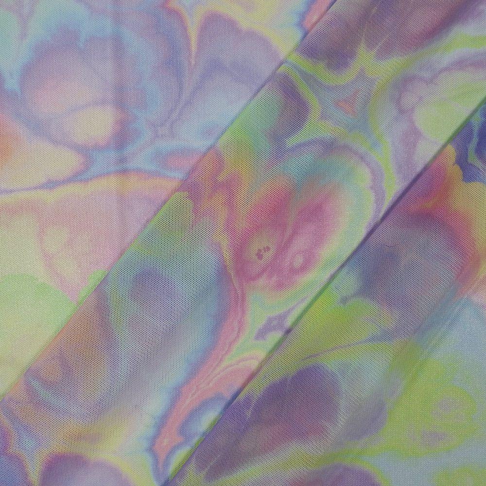 Ethero on Net, Abstract, Printed Net Printed Stretch Fabric: Multicolour/Pastel